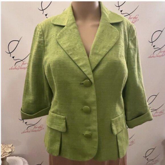 Cato. Size 8. 3/4 sleeve. Linen Rayon Lined Green Jacket Top Shacket. B127 - Picture 1 of 6